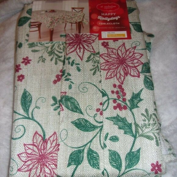 St. Nicholas Square Happy Hollydays Fabric Oblong Tablecloth - 60x84 NWT - Picture 1 of 3